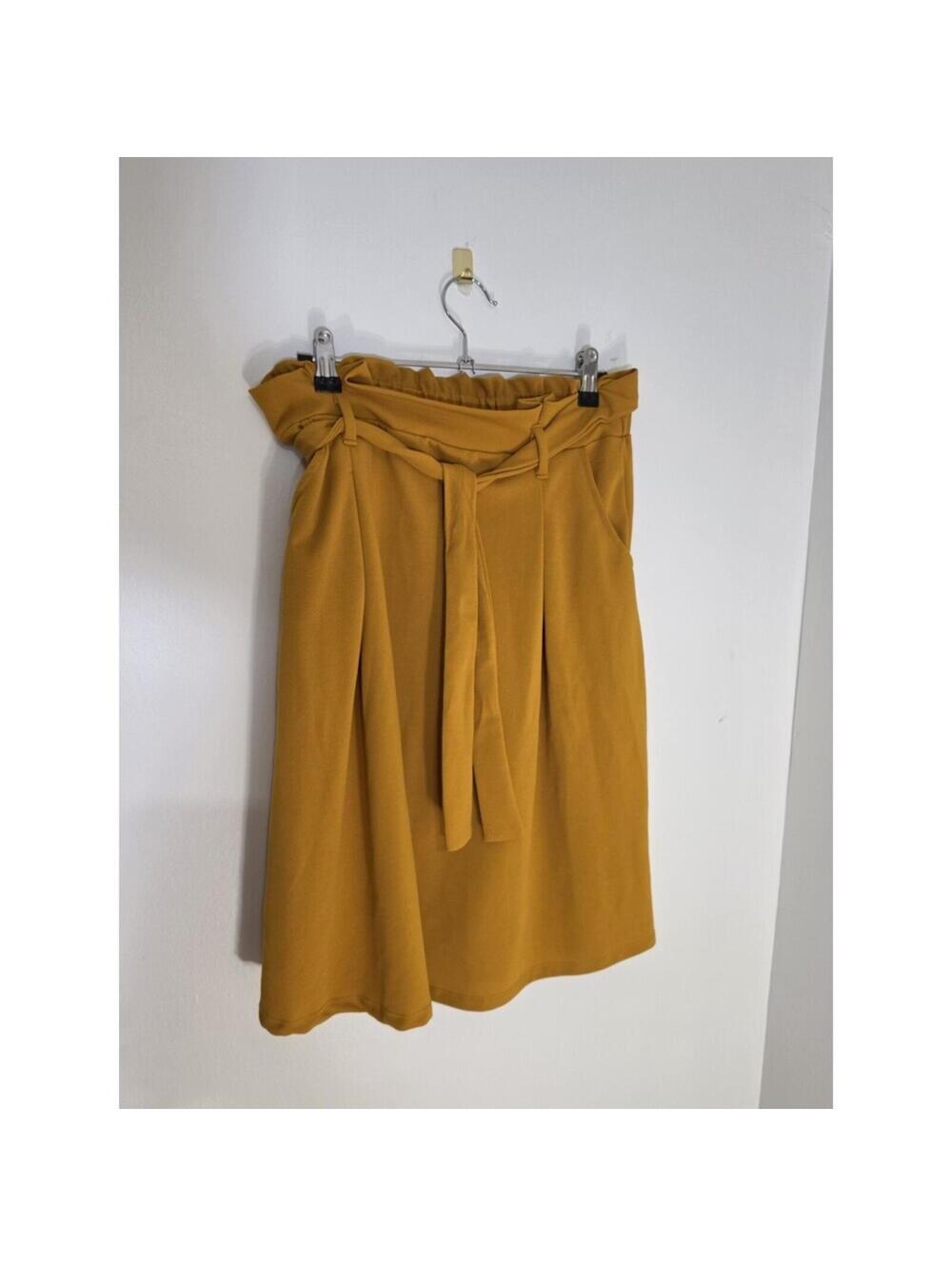 SEE YOU MONDAY Yellow Knit Tie Waist Pocket Elastic A-Line Knee Skirt L Women